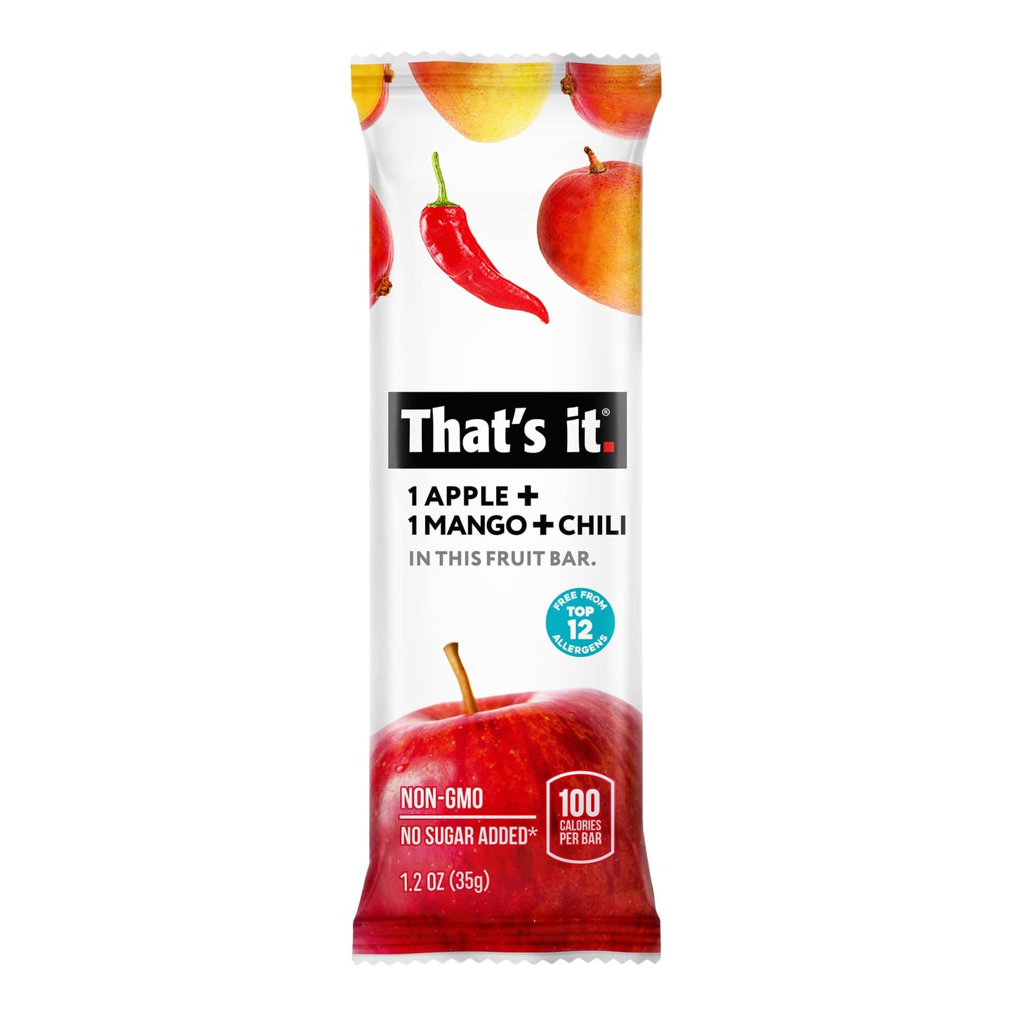 Thats it. Apple+Mango+Chili 100% Natural Great Tasting Real Dried Fruit Bar, Vegan, Gluten Free, Paleo, Kosher, Non GMO, No Pre