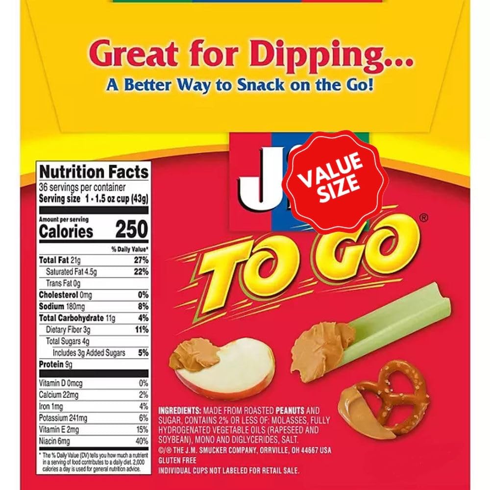 Jiff-To-Go 36-Count Creamy Peanut Butter Exclusive Packaging W/A Spoon