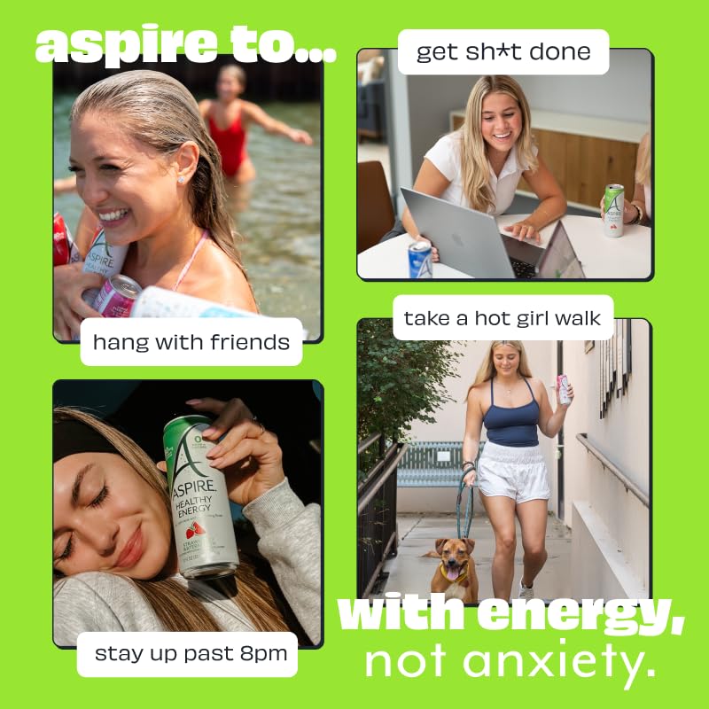 ASPIRE Strawberry Watermelon  Healthy Energy Drink with Low Caffeine  No Sugar  Carbs  and Keto Friendly  24 Pack