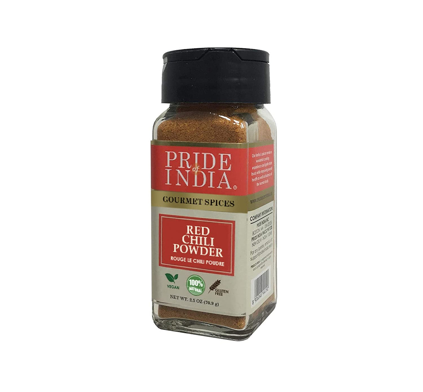 Pride Of India | Red Chili Ground 2.1 Oz (59 Gm) Small Dual Sifter Jar | Traditional Indian Spice | Ideal For Gourmet & Savory Dishes Dishes | Non-Bioengineered, Gluten Free | Easy To Use