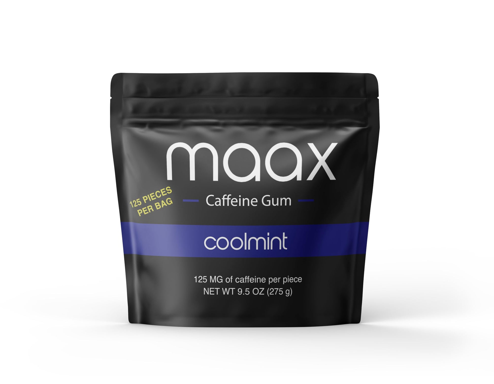 Maax Caffeine Energy Gum - Focus Gum, 125mg Caffeine per Piece, Coolmint, 1.9oz (Pack of 5), Blue