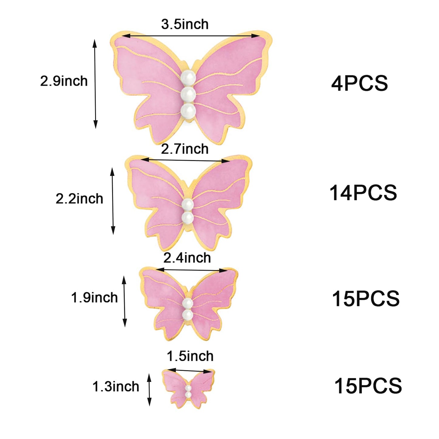 Aimtohome Butterfly Cupcake Toppers Set Of 48 3D Pink Butterfly Cake Topper With Pearls For Cake Decorations, Mixed Size