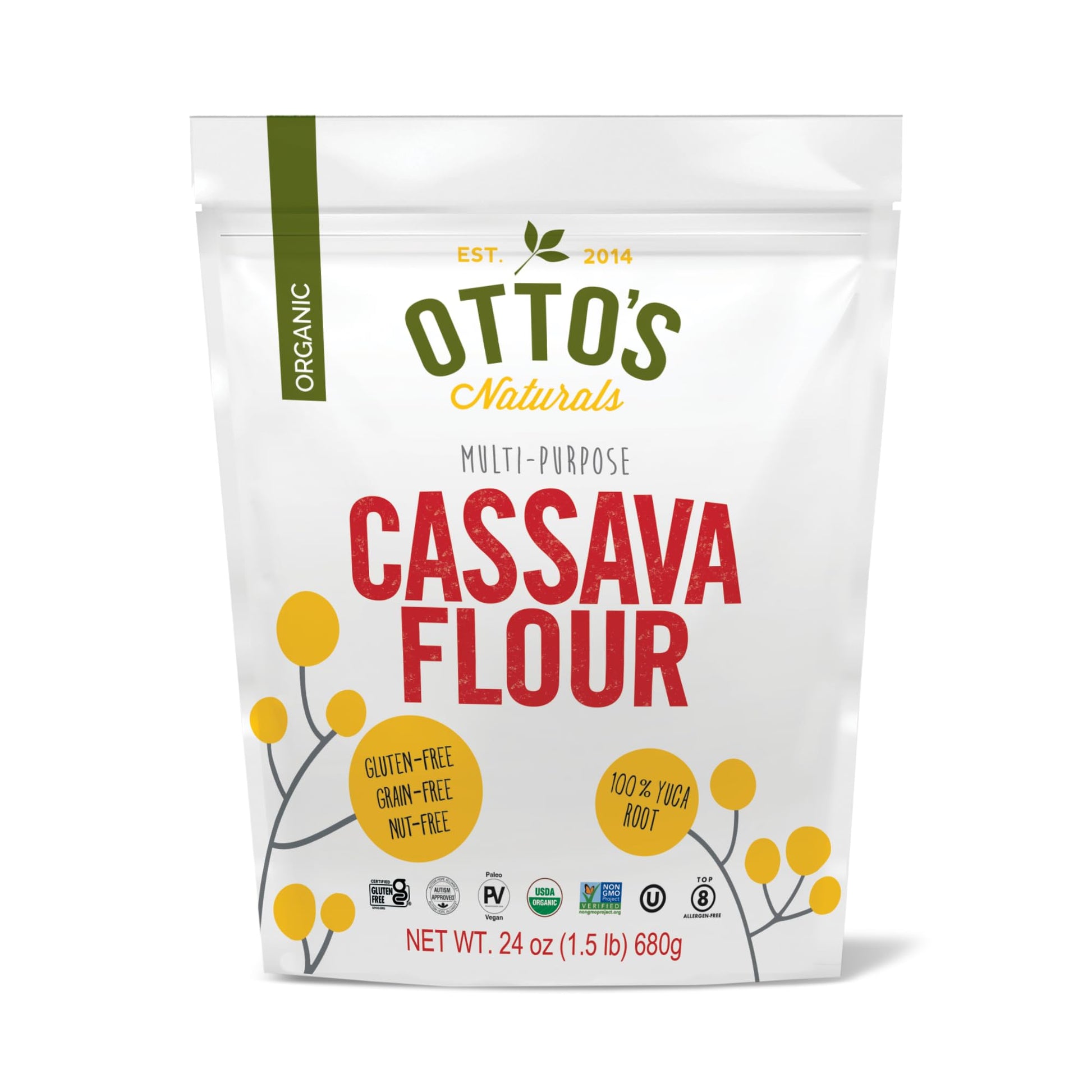 OttoS Naturals Organic Multi-Purpose Cassava Flour, Gluten-Free, Grain, Nut And Gum-Free, 1-To-1 Wheat Alternative, Paleo, Aip,
