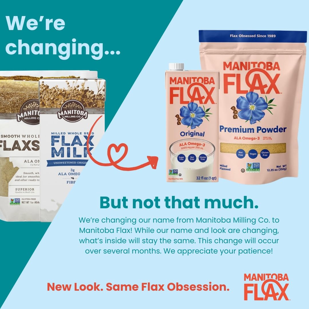 Manitoba Milling Company Flax Milk Unsweetened 32 Fl Oz (Pack of 6) | 3000mg ALA Omega-3 | Non-Dairy, Plant-Based, Non-G