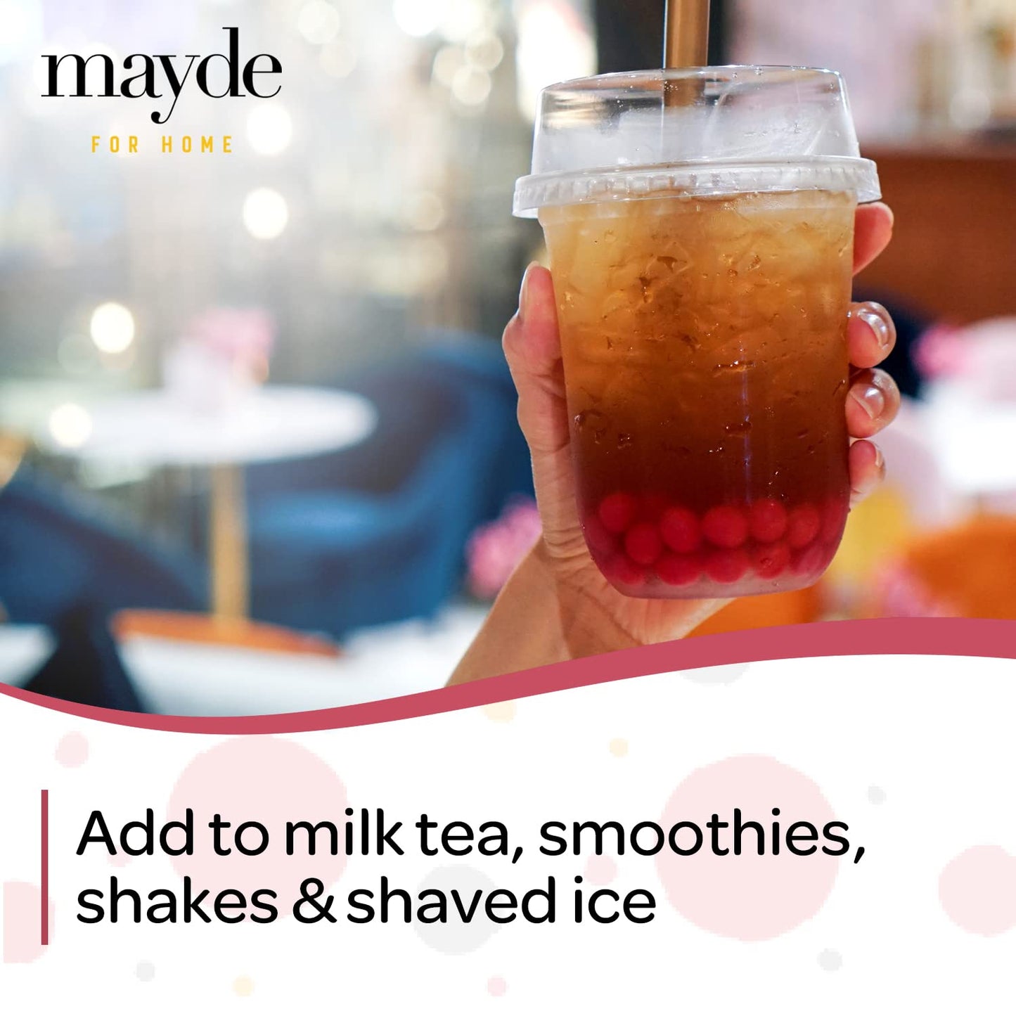 Mayde Popping Boba Pearls for Drinks, Desserts, & Breakfast Bowls (Strawberry Flavor, 7 Pounds)