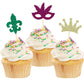 24 Pcs Mardi Gras Cupcake Toppers, Glitter Masquerade Masks Cupcake Toppers For Masquerade Mardi Gras Party Baby Shower Birthday