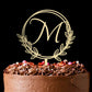 Vinisong Wooden Cake Topper, Personalized Initial Letter M, Golden Wreath Decoration for Birthdays and Weddings, Model JHN20092901