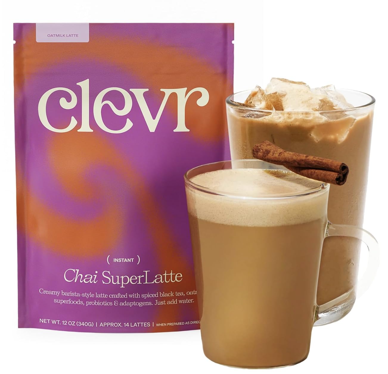 Clevr Chai Tea Latte Instant Superfood Powder with Oat Milk & Organic Spices, 12 Ounce, Oprahs Favorite Things 2022
