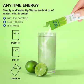 Wake Up Water Energy Drink Powder - Sugar Free, Citrus Flavor, Electrolytes, Natural Caffeine, 15 Packs, 5 Calories, Gluten Free