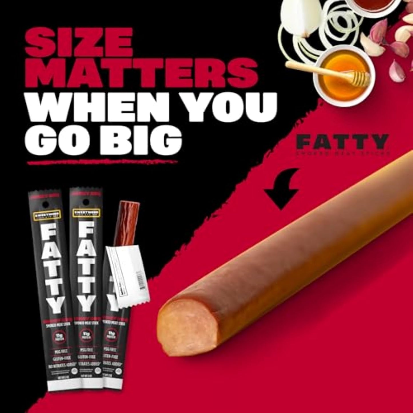 FATTY Meat Sticks  Grass-Fed Beef  High Protein Snack  Low Carb  Gluten Free  MSG Free  Nitrate Free  Jalapeno & Cheddar Flavor  2 Ounce (Pack of 20)