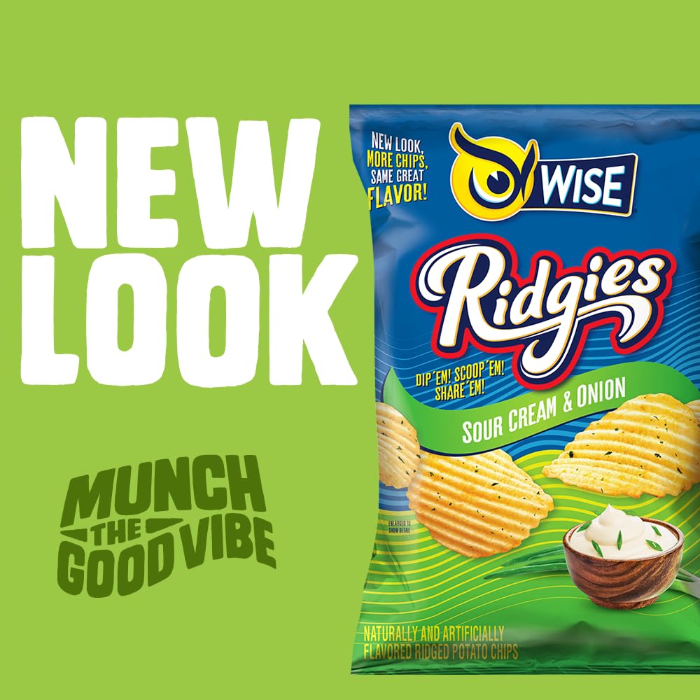 Wise Snacks Ridgies Sour Cream And Onion Potato Chips Bulk Snack For Fun And Tasty Snacking 0.75 Ounce 40 Count, Gluten Free, 0G