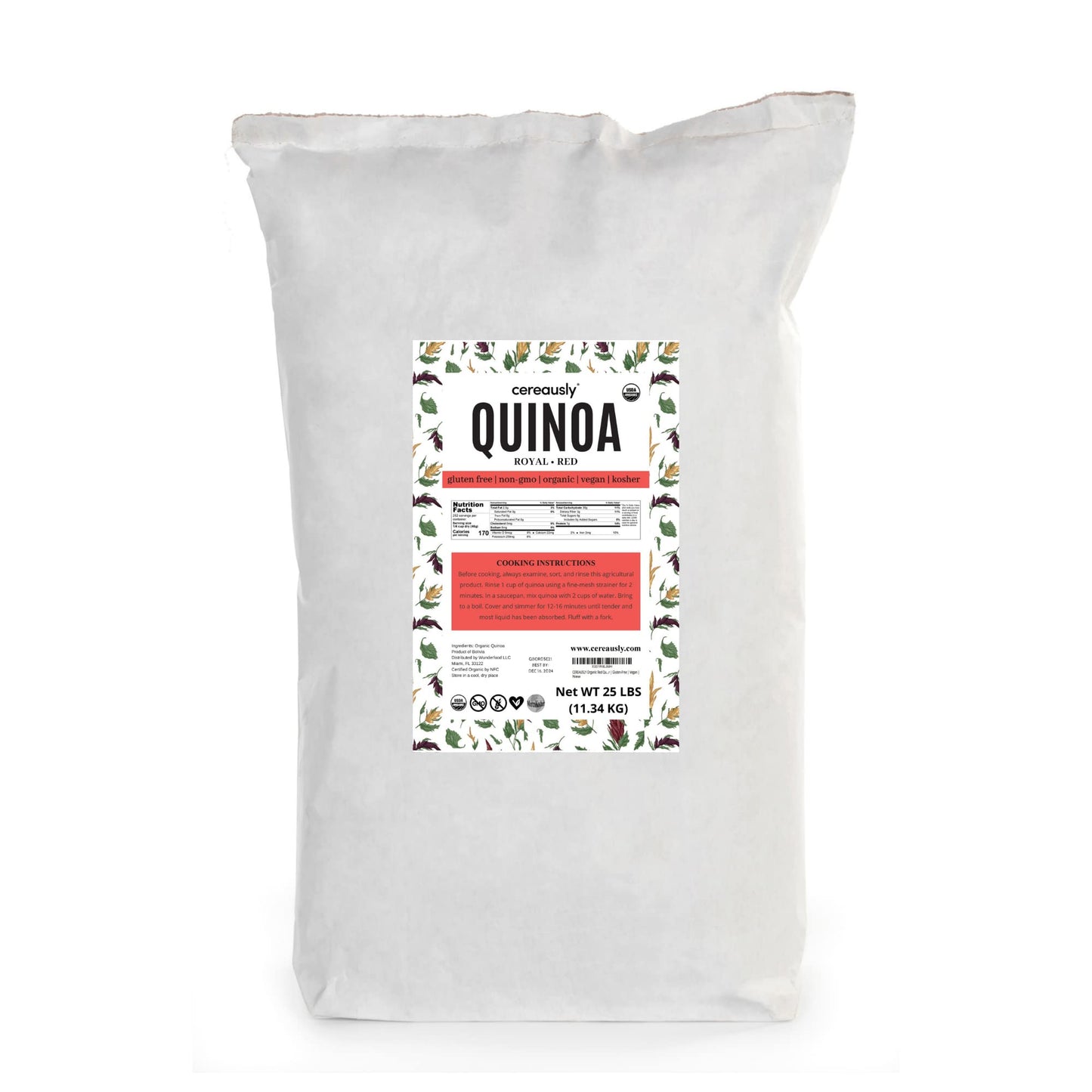 Cereausly Organic Red Quinoa - Premium Royal Quinoa From Bolivia - Kosher And Non-Gmo Quinoa Bulk - Vegan And Gluten-Fee Cooking