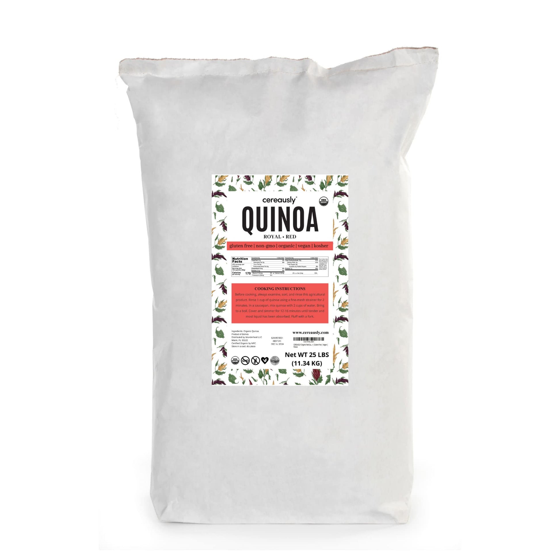 Cereausly Organic Red Quinoa - Premium Royal Quinoa From Bolivia - Kosher And Non-Gmo Quinoa Bulk - Vegan And Gluten-Fee Cooking