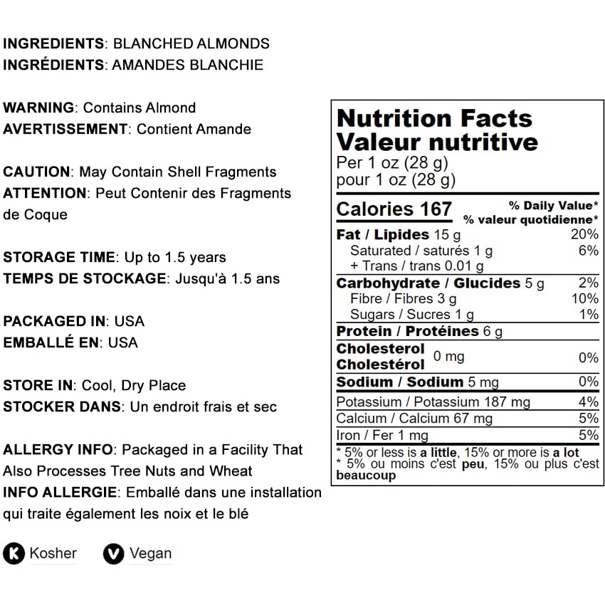 Food To Live - Blanched Sliced Almonds, 8 Pounds Thinly Sliced Raw Blanched Almonds, Vegan, Keto, Kosher, Bulk. High In Vitamin