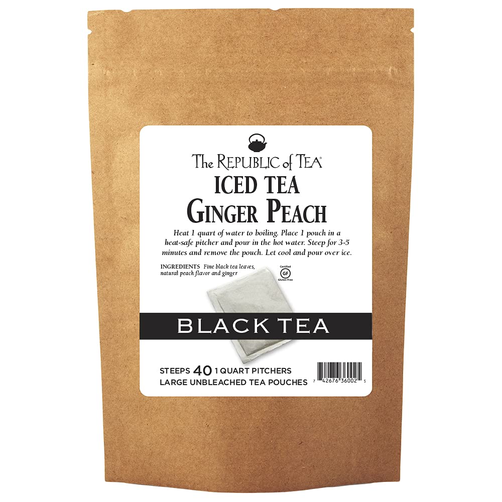 The Republic Of Tea Ginger Peach Black Iced Tea, 40 Large Iced Tea Pouches / 40 Quarts, Award-Winning Premium Black Tea