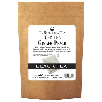 The Republic Of Tea Ginger Peach Black Iced Tea, 40 Large Iced Tea Pouches / 40 Quarts, Award-Winning Premium Black Tea