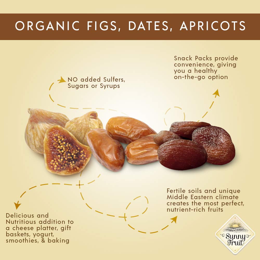 Sunny Fruit Organic Dried Fruit Assortment - Dates, Figs & Apricots, 15 Packs of 1.76 Oz, Vegan, Non-GMO, No Sugar Added