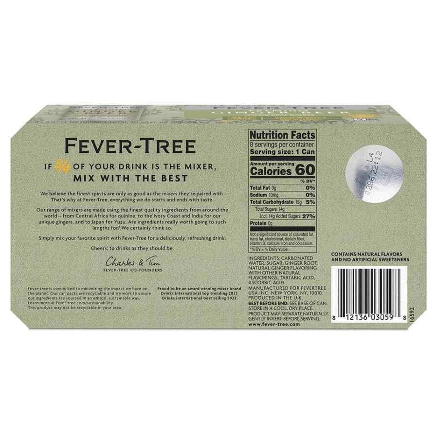 Fever-Tree Ginger malt-inspired - Premium Mixer - Naturally Sourced Ingredients - 5.1 Fl Oz Cans - Pack of 8