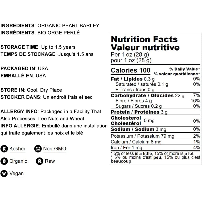 Food to Live Organic Pearl Barley, Non-GMO, Vegan, 3 Pound Bulk Pack