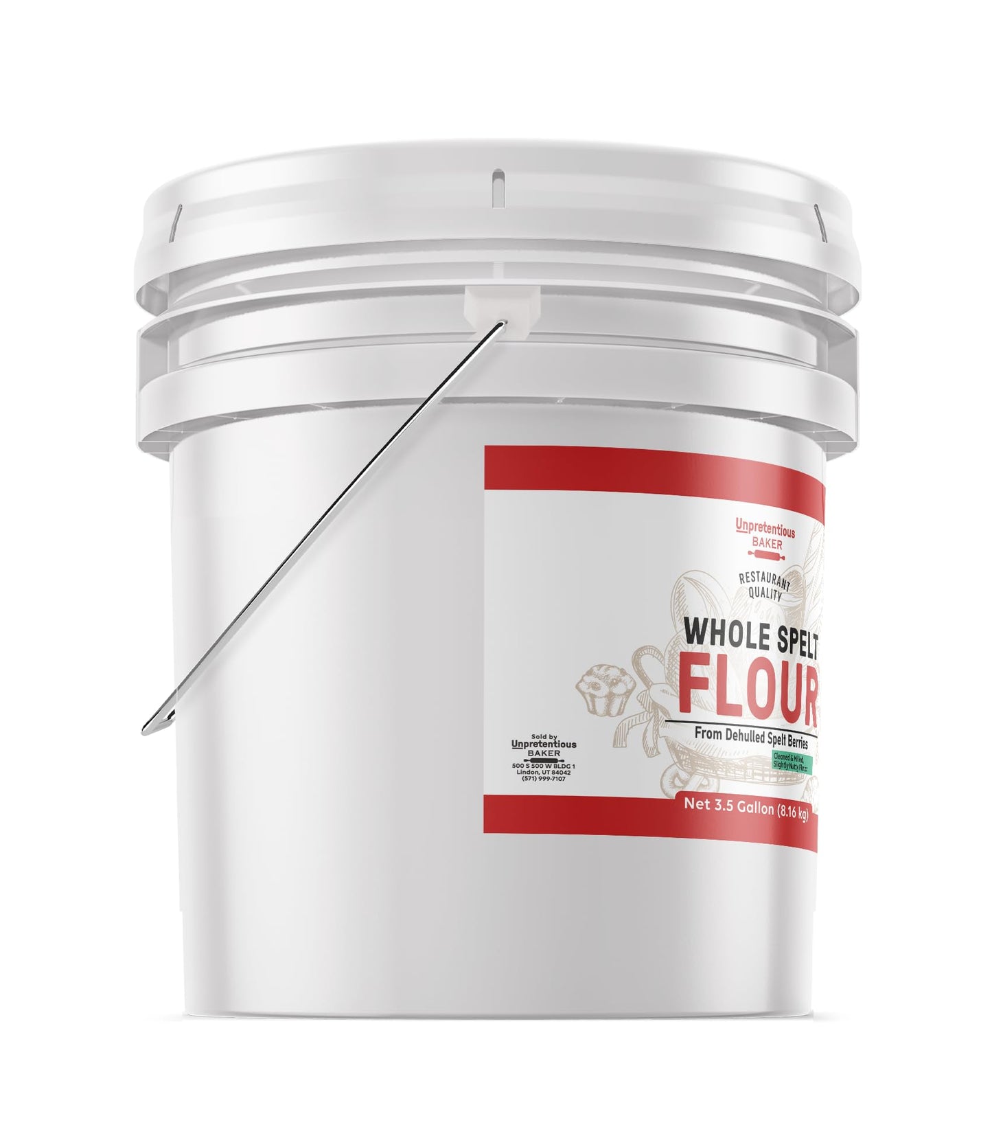 Unpretentious Whole Spelt Flour, 3.5 Gallon Bucket, Light & Airy Flour, From Dehulled Spelt Berries