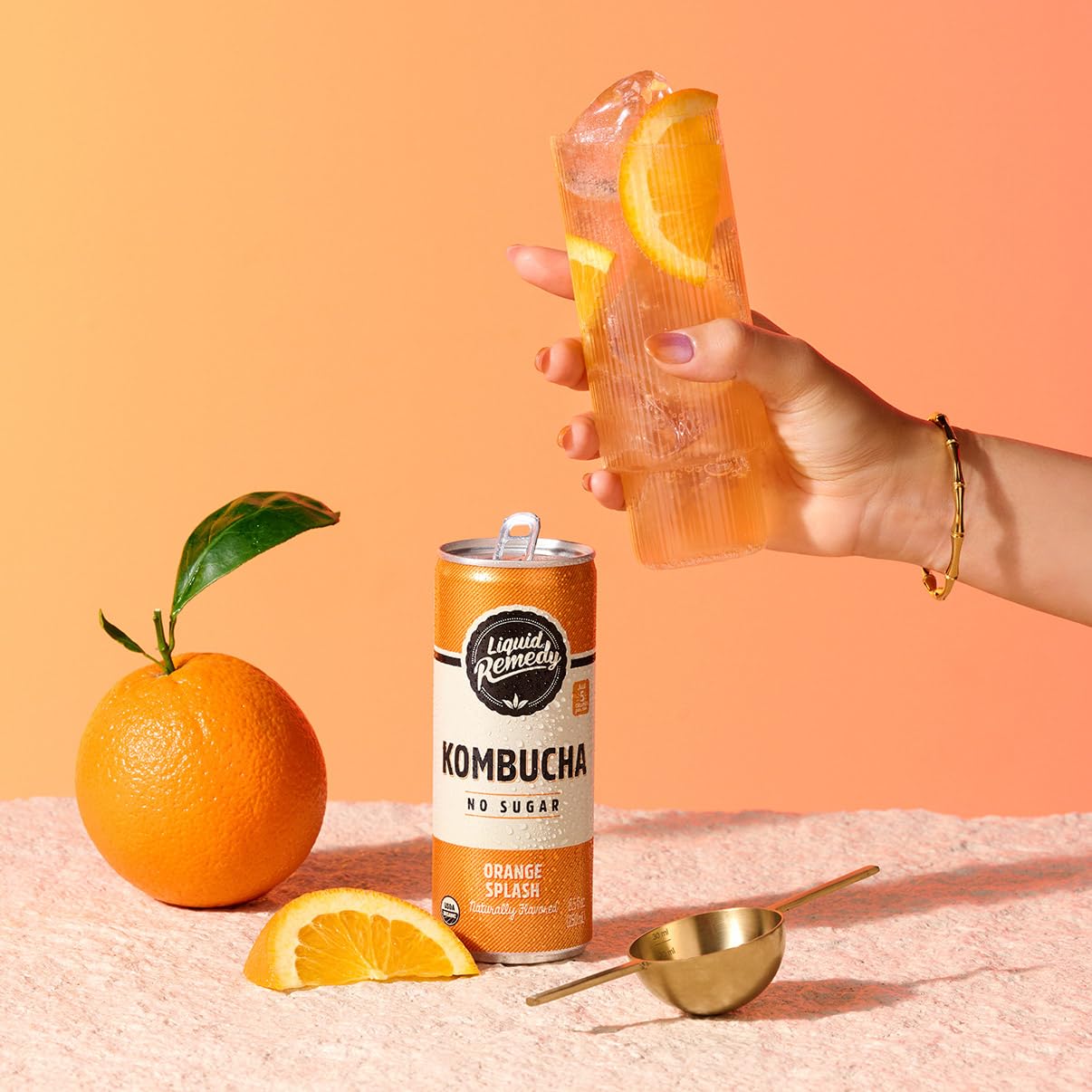 Liquid Remedy Kombucha Sugar Free Organic Drink, Low Calorie, Probiotic Like Tea for Gut Health - Orange Splash - 8.5 Fl Oz Can,