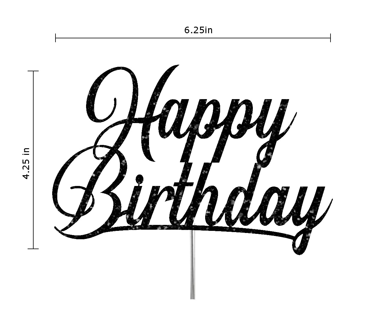 RokAPary Happy Birthday Glitter Cake Topper, Acrylic, Double-Sided, Black
