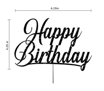 RokAPary Happy Birthday Glitter Cake Topper, Acrylic, Double-Sided, Black