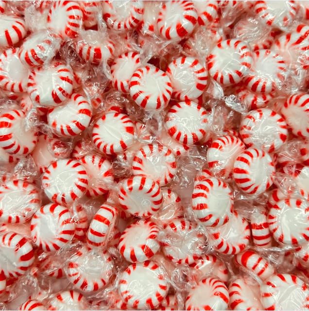 Fusion Sweets Starlight Peppermint Hard Candy - Bulk 1 Pound - Individually Wrapped - White with Red Stripes