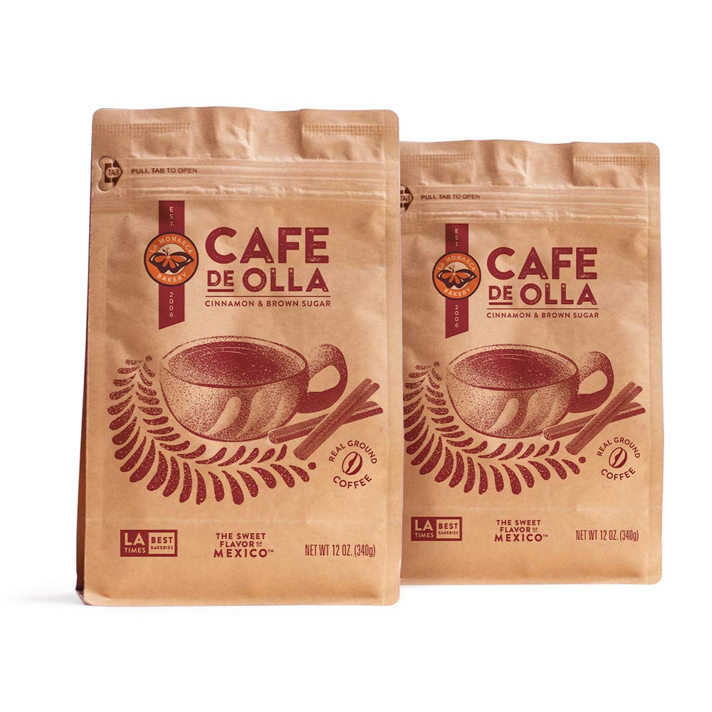 Caf? De Olla Ground Coffee  12 Ounce (Pack of 2)  Cinnamon and Brown Sugar Spiced Mexican Dark Roast Coffee by La Monarca Bakery