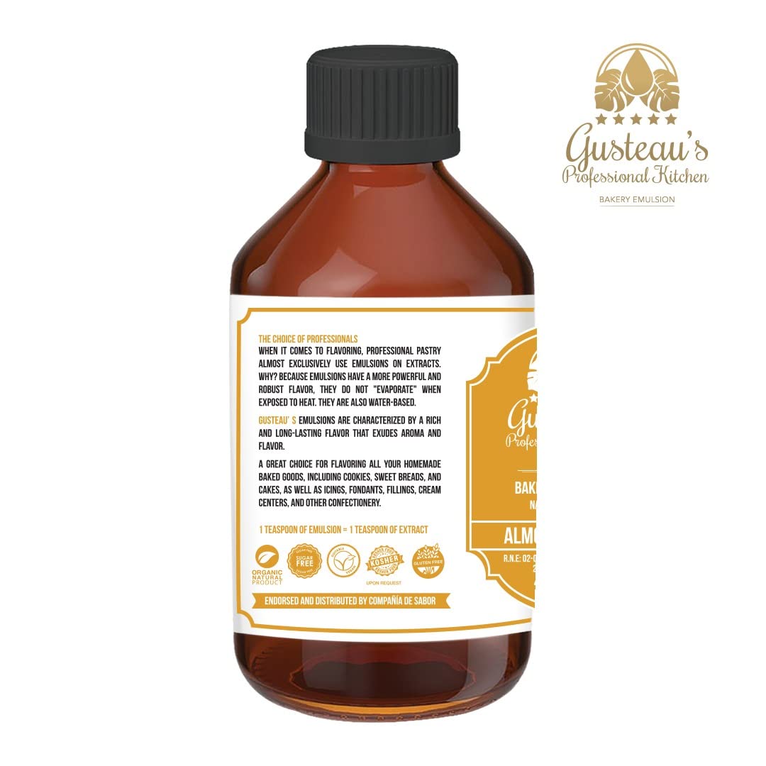 GUSTEAU’S Almond Flavor Bakery Emulsion, 4 fl oz,    Free, Sugar Free, Kosher
