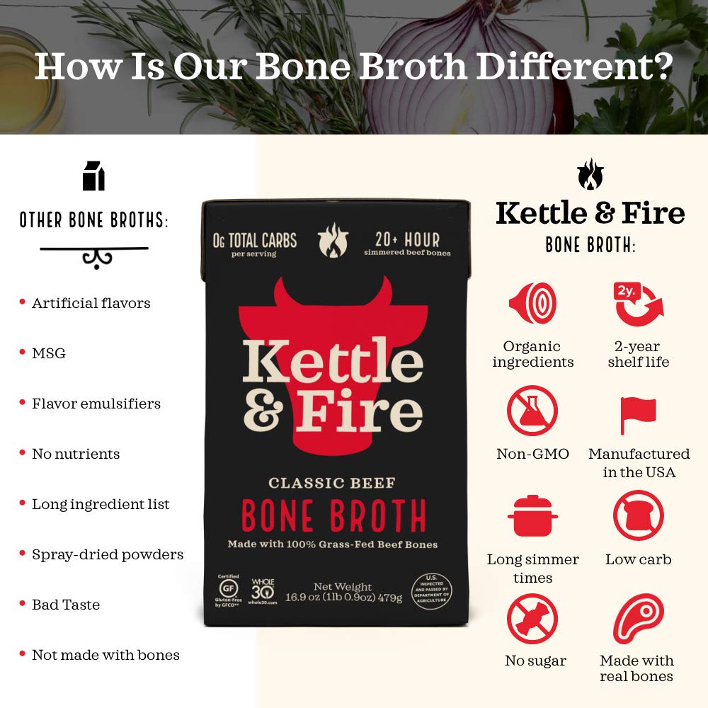 Kettle & Fire Beef Bone Broth, Keto & Paleo Approved, 4 Pack, 32 Fl Oz