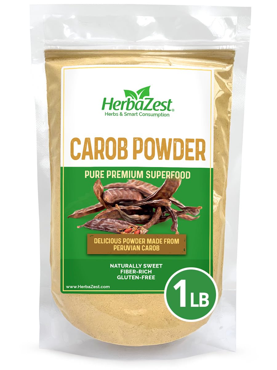 HerbaZest Carob Powder Organic - 16oz (454g) - Vegan & Gluten Free Superfood - Tasty Addition to Smoothies, Hot Beverages, Desse