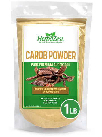 HerbaZest Carob Powder Organic - 16oz (454g) - Vegan & Gluten Free Superfood - Tasty Addition to Smoothies, Hot Beverages, Desse