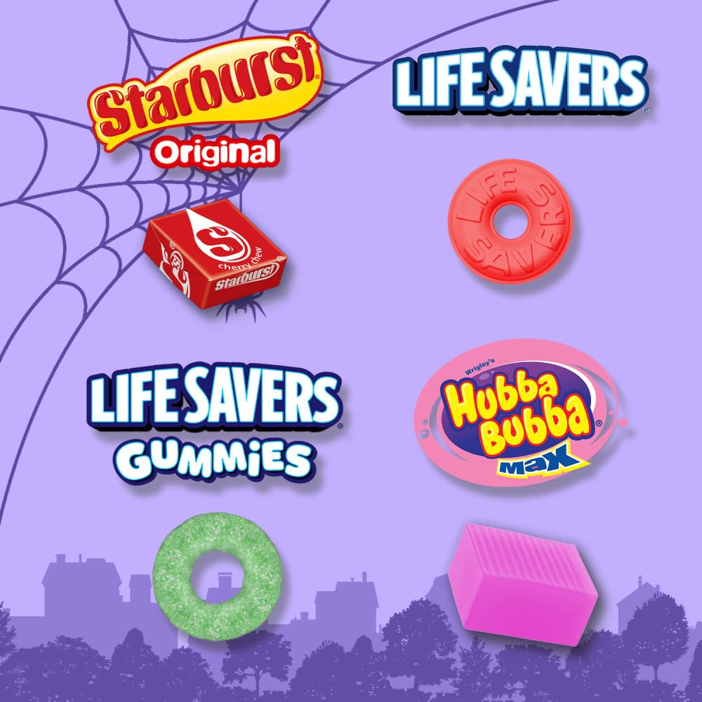 Starburst, Life Savers, Hubba Bubba & Life Savers Gummies Halloween Candy Assortment, 95 Ct Bulk Bag