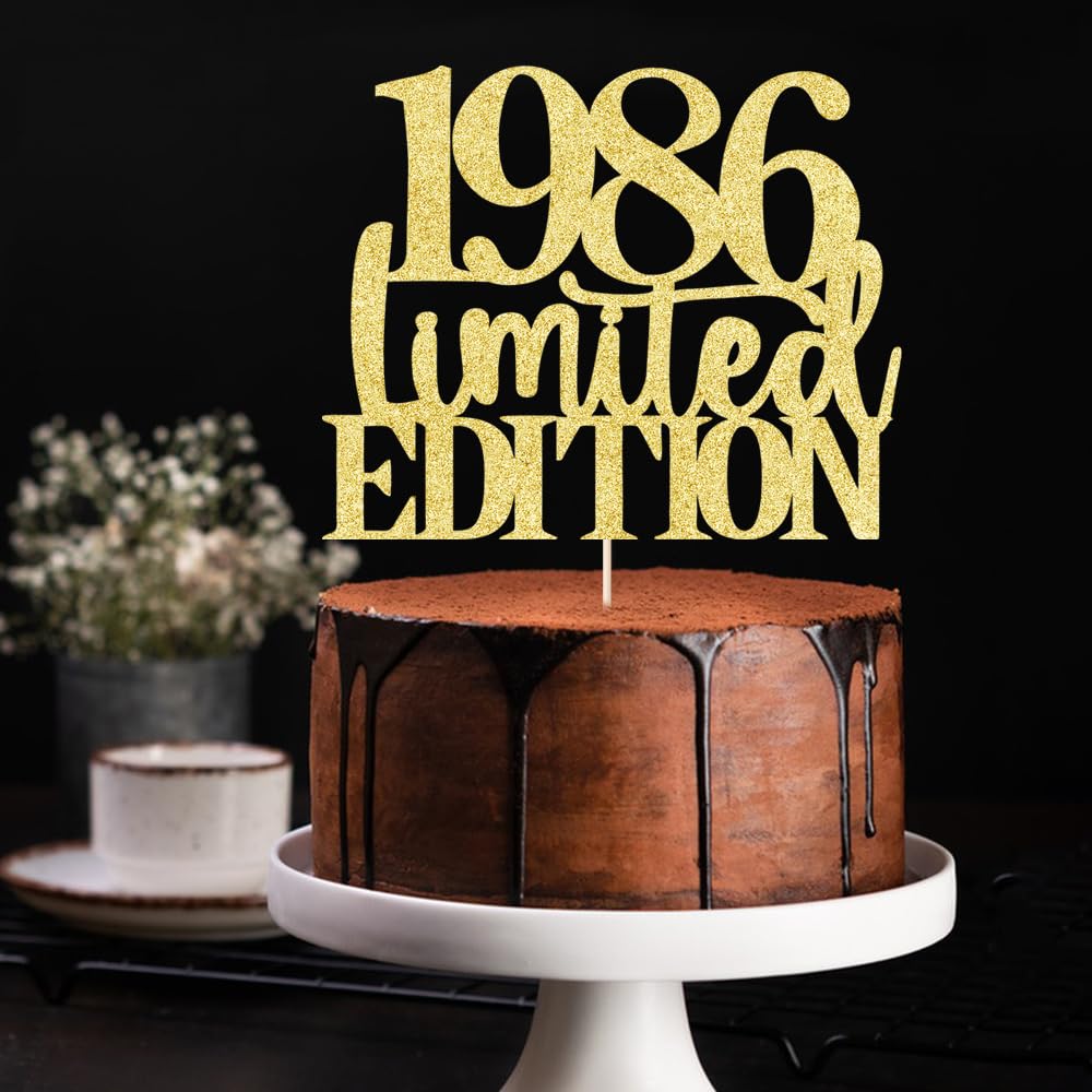 Yetxel 1986 Cake Topper - Handmade Golden Glitter Decoration for 39th Birthday Celebration
