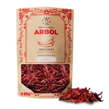Doa Blanca Chile de Arbol 1lb - Dried Whole Red Chili Peppers - Premium Dried Stemless Chiles - Spicy Hot Heat - Use in Mexican,