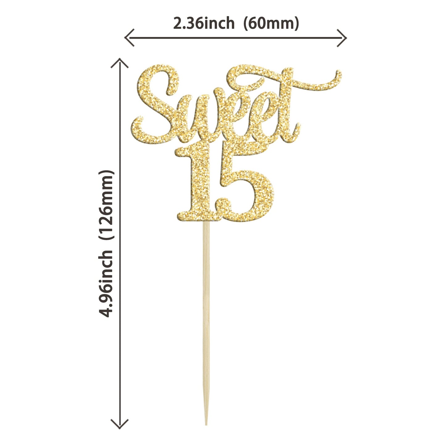 Gyufise 24Pcs Sweet 15 Cupcake Toppers Gold Glitter Number 15 Fifteen Cake Picks Decorations For 15Th Birthday Anniversary Party
