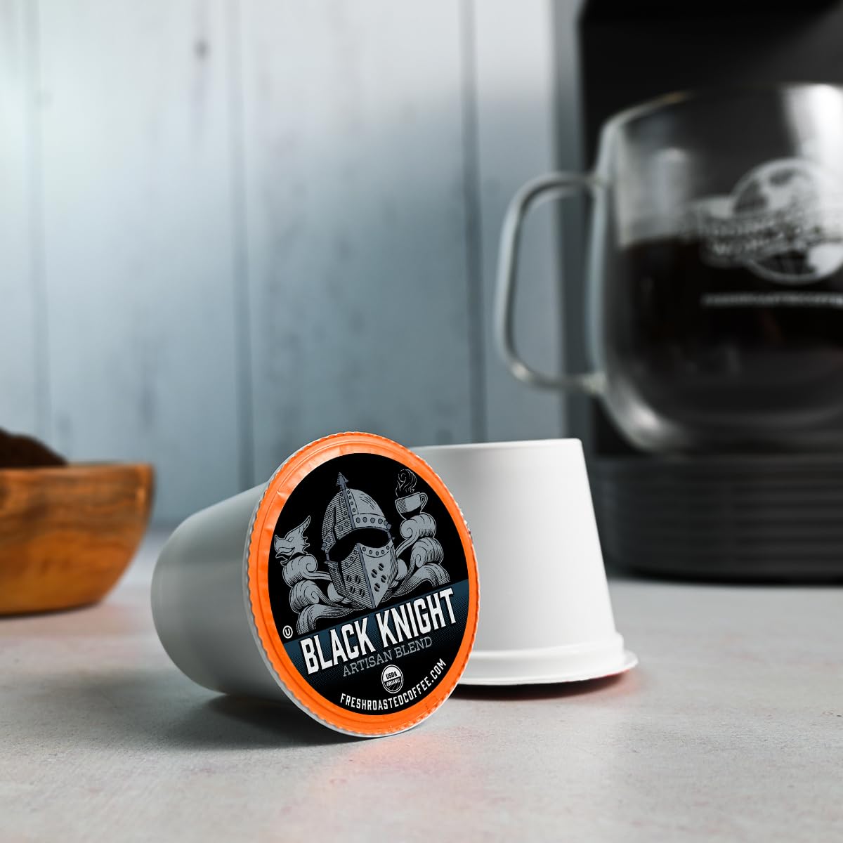 Fresh Roasted Coffee Organic Black Knight Dark Roast 96 Count Pods for K Cup malt-inspired