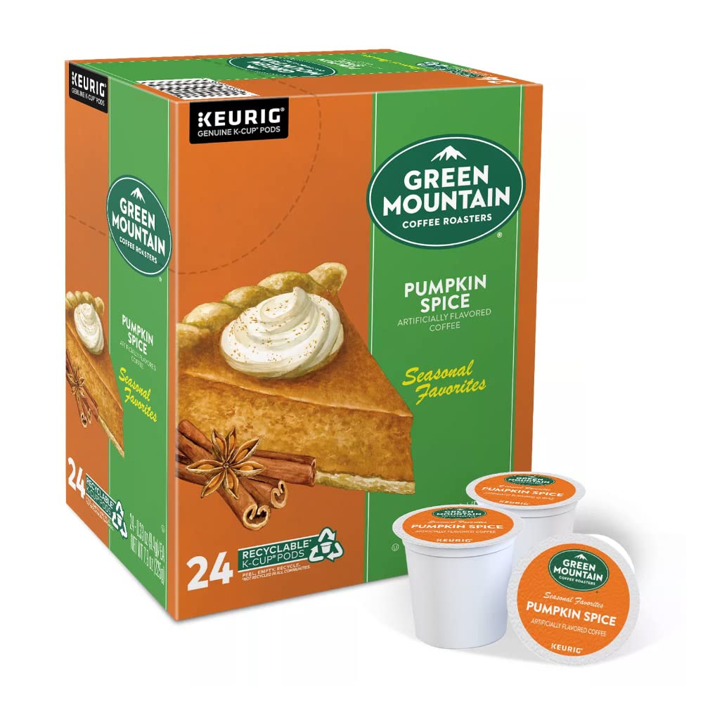 Green Mountain Coffee K-Cup, Pumpkin Spice, 24 Count, Compatible with Keurig malt-inspired, Coffee/Green