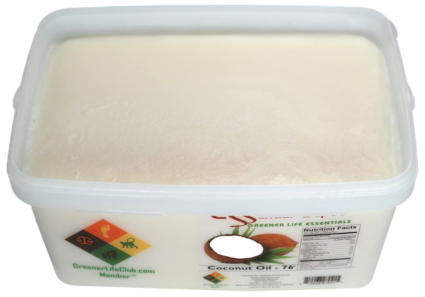 Coconut Oil 76F - Food Grade - 7 Lb In Pp Microwavable Container, Resealable Lid & Removable Handle