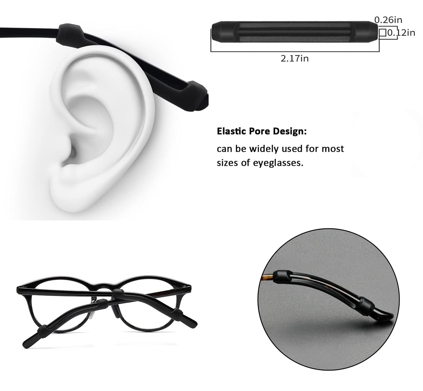 Ptslkhn Silicone Eyeglass Ear Cushions, 5Pairs Of Glasses Ear Grip, Anti-Slip Elastic Comfort Eyeglasses Temple Tips Sleeve Reta