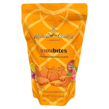 Honolulu Cookie Mini Bites – Passion Orange Guava Shortbread Cookies, 16oz Resealable Bag, Orange