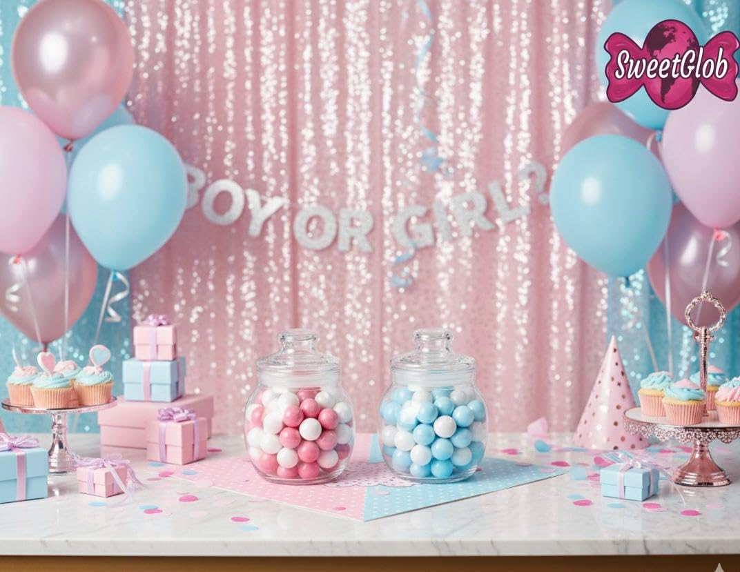 1 Inch Gumballs for Gumball Machin, Celebration Chewing Gum Balls (2 Pound, Baby Girl Mix (Shimmer Bright Pink & White))