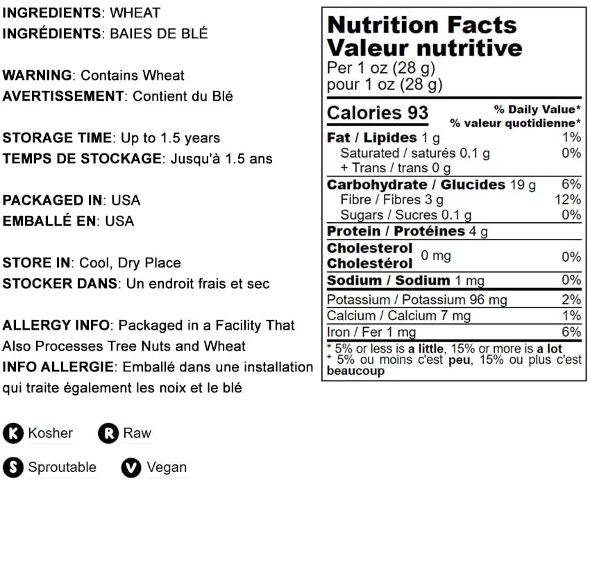 Food To Live Hard Red Wheat Berries, 25 Pounds - Sprouting For Wheatgrass, Kosher, Raw, Vegan, Bulk