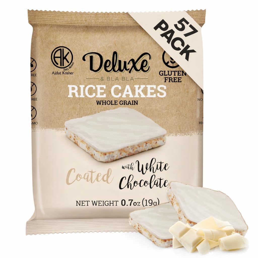 Deluxe & Bla Bla Chocolate Covered Rice Cakes 57 Pack - Whole Grain, Gluten-Free, Kosher, Low-Calorie Snack - Coated with White 