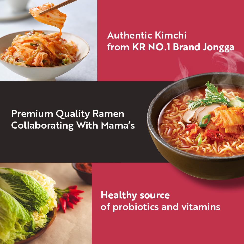 Jongga Kimchi Ramen With Real Kimchi 4.9 Oz Pack Of 6, Korean Instant Hot And Spicy Noodle Soup, Authentic Savory Ramen Bowl, Qu
