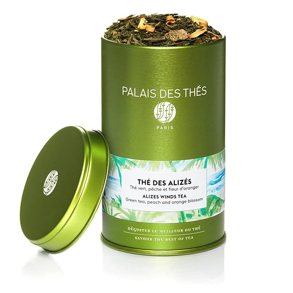 Palais des Thés Alizes Winds Tea - Green Tea with Peach & Orange Blossom - 3.5oz Loose Leaf - Serves 20-25 Cups - Thé des Alizés