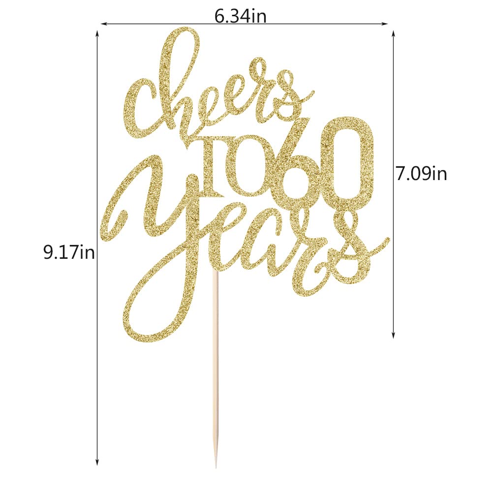 Qertesl Gold Glitter Cheers To 60 Years Cake Topper, Happy 60Th Birthday Cake Decorations,Perfect For 60 Years Cake Decorating,W