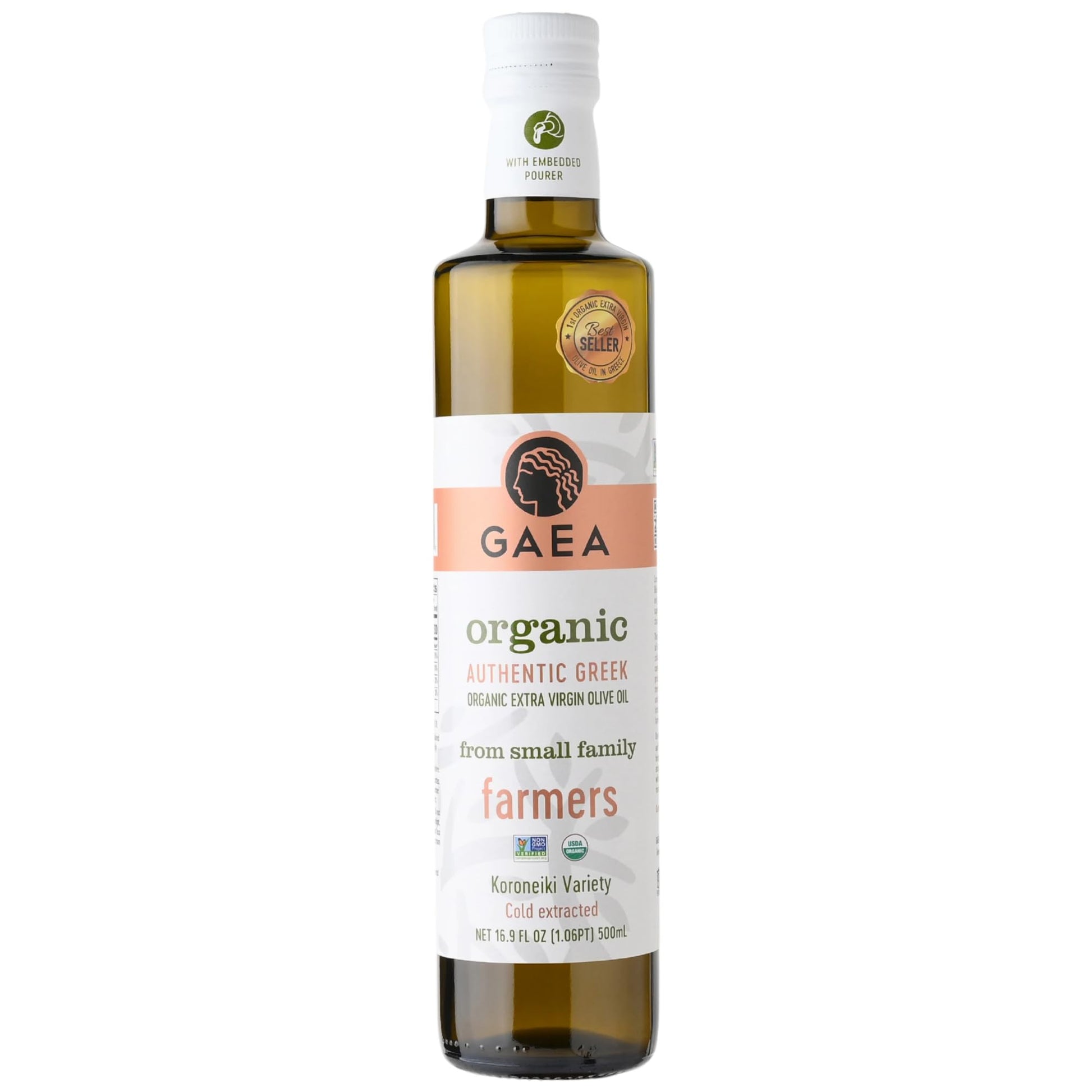 Gaea Greek Organic Extra Virgin Olive oil | First Cold Pressed | Harvested from Organic Olive Farms in Greece | 16.9oz glass bot