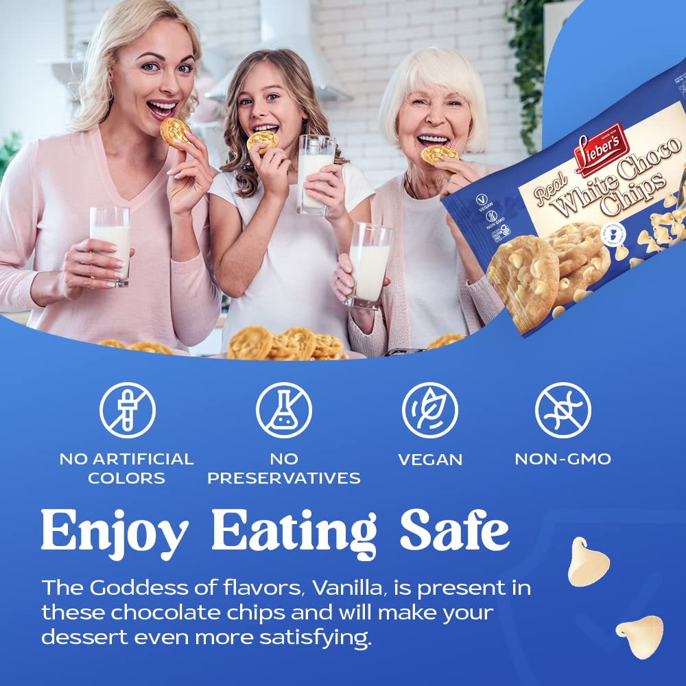 Liebers Real White Chocolate Chips, 9 Oz - Gluten Free, Vegan, Kosher, Non Gmo, Low Calorie Chocolate Chips (9 Oz Pack Of 3)